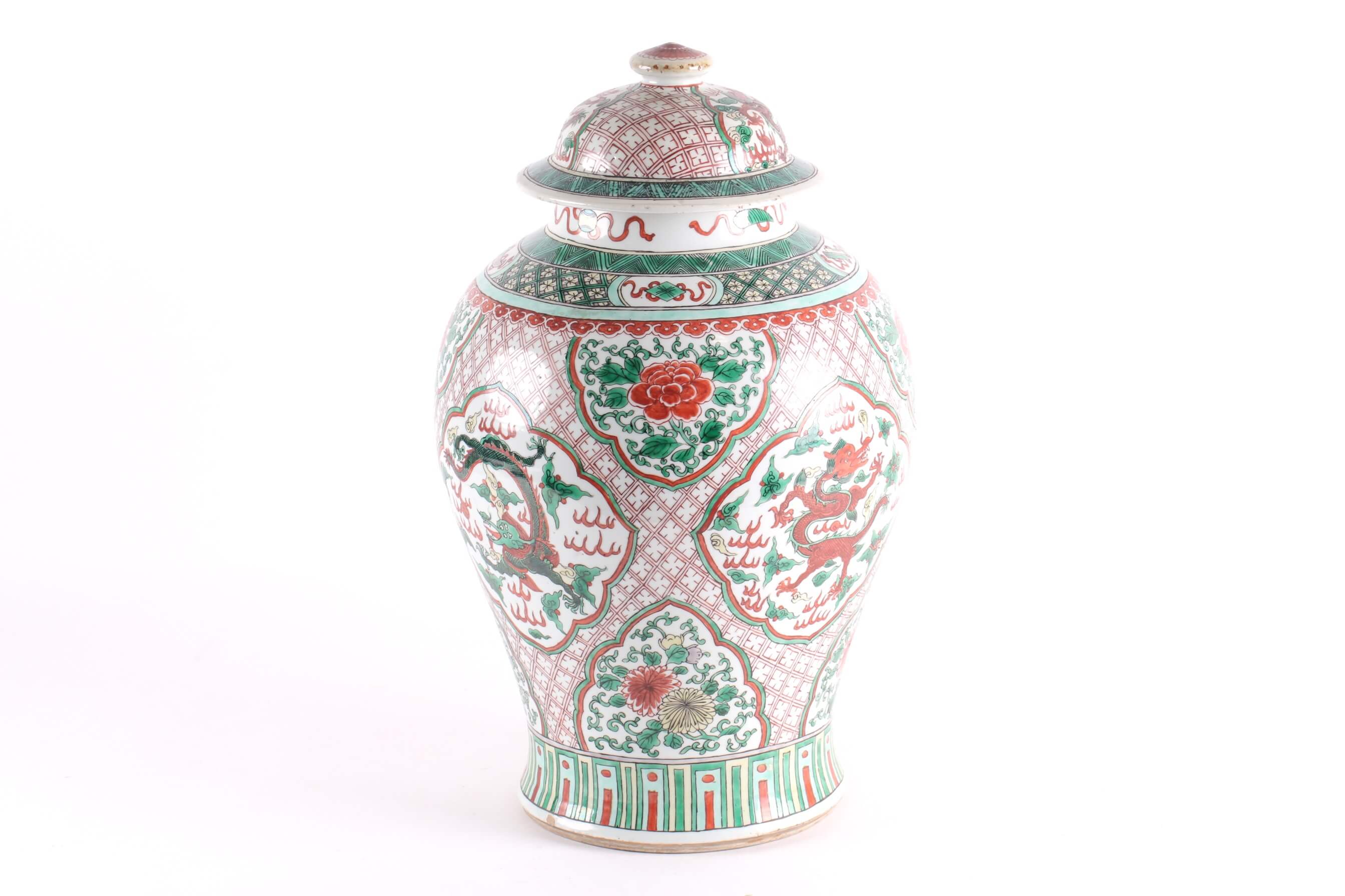 A Chinese famille verte vase and cover